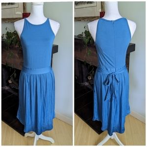 NEW LOFT Ann Taylor Wmns 2 Midi Drop Waist Sleeveless Dress Blue Bow Tie NWT 161